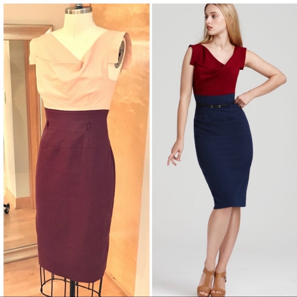 Black Halo Colorblock Belted Shift Dress Size 8